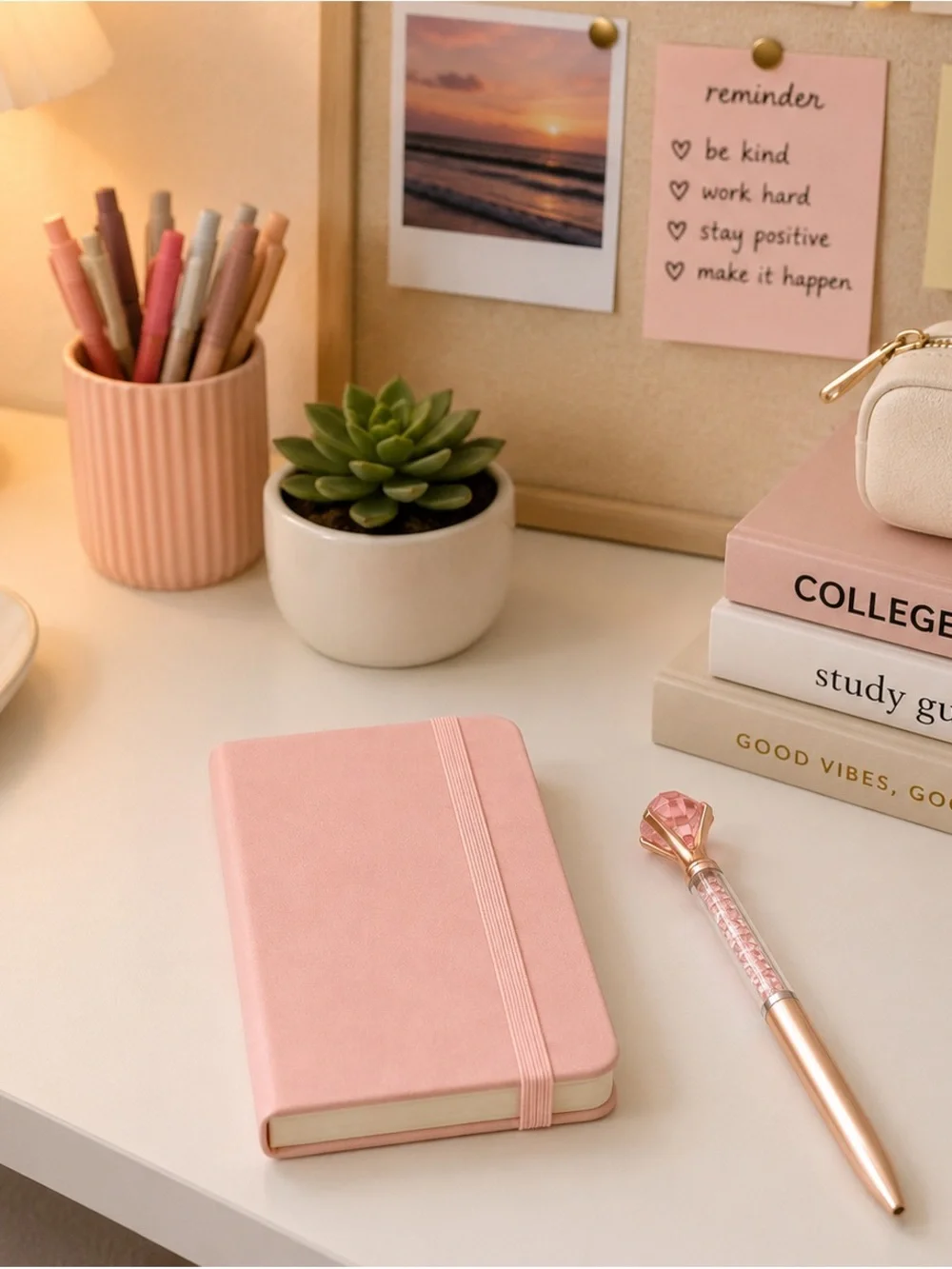 Blush Pink A7 Pocket Notebook & Crystal Diamond Pen Gift Set Journal Planner NEW